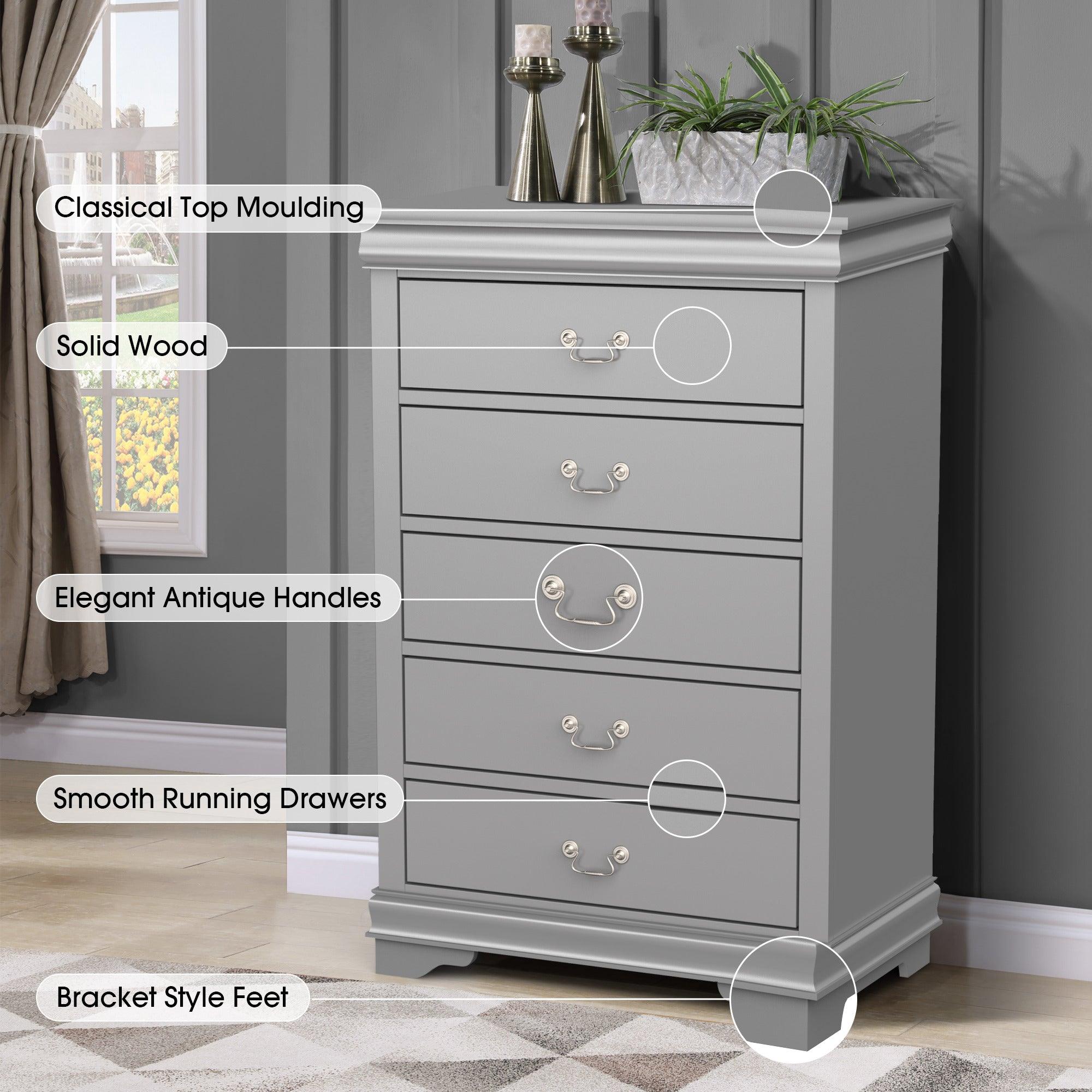 Transitional 5-Drawer 31.5 in. Wide Chest of Drawers with Bracket Feet